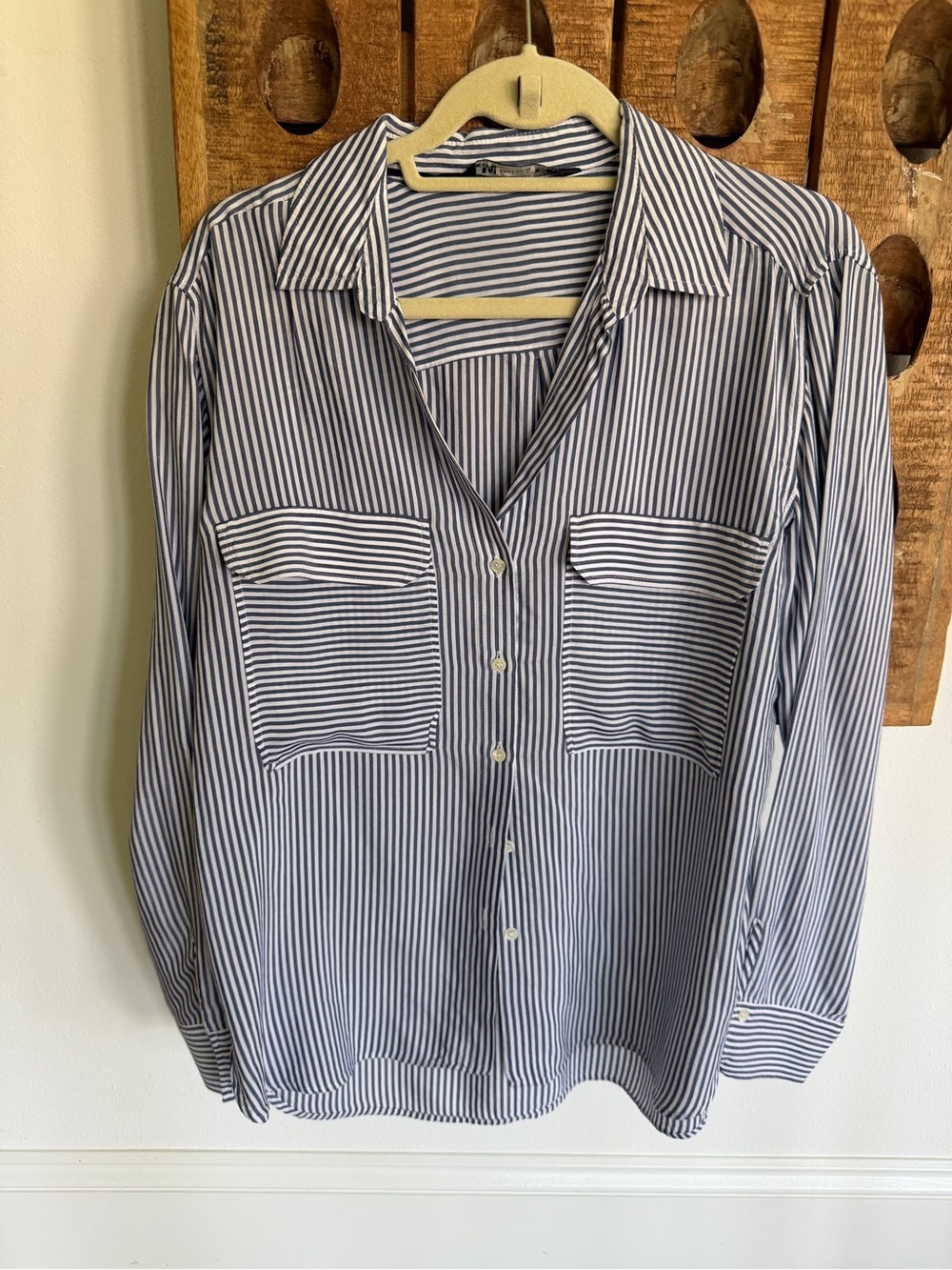 Zara Woman Blue & White Striped Shirt